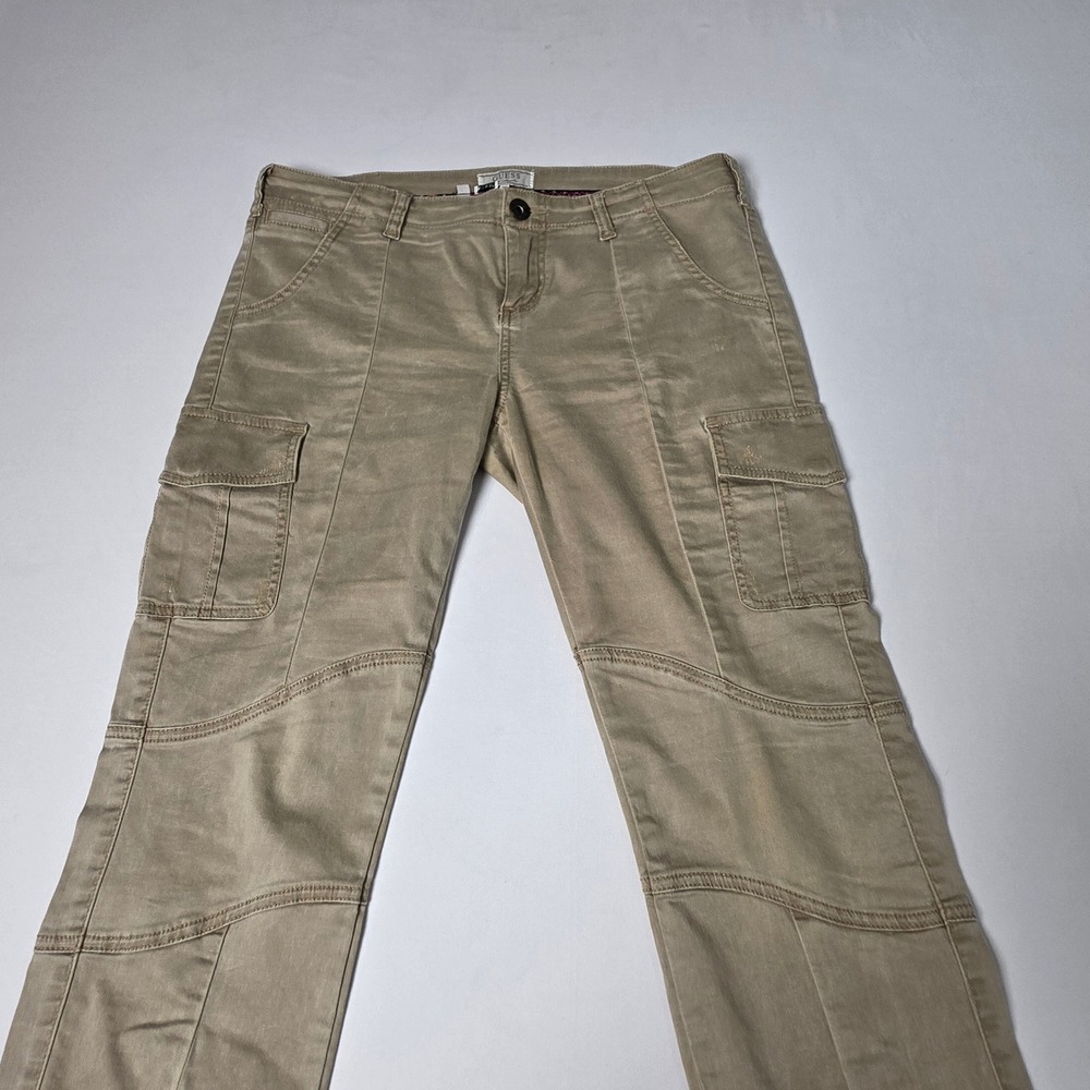 Guess Cargo Pants Womens 30 Tan Vintage Y2K‎ Zipper Ankle W11B46W0TG0 Khaki
